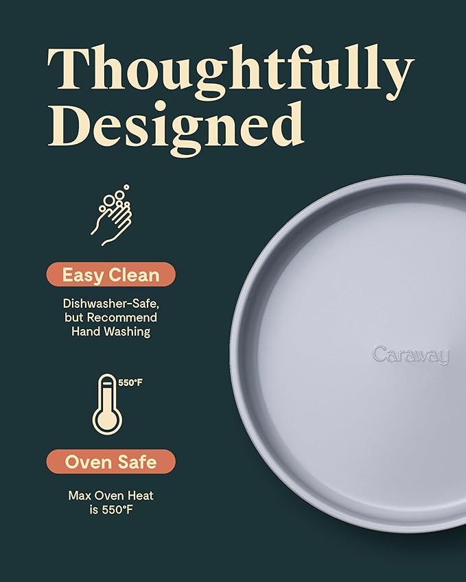 Caraway Non-Stick Ceramic 9” Circle Pans - Naturally Slick Ceramic Coating - Non-Toxic, PTFE & PFOA Free - Perfect for Birthday Cakes, Tartes, & More - Black