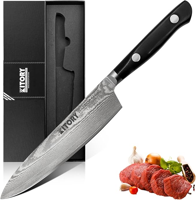 Damascus Chef Knife 8" - VG10 Super HC Steel, 67 Layers, Military G10 Handle, Ergonomic Design for Precision Cuts