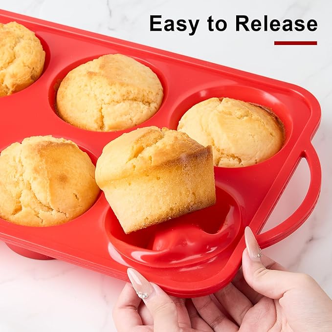 2 Pack Jumbo Muffin Pans with Metal Frame, 6 Cup Large Cupcake Molds with Handles, Silicone Egg Bite Baking Trays, BPA Free & Non-Stick