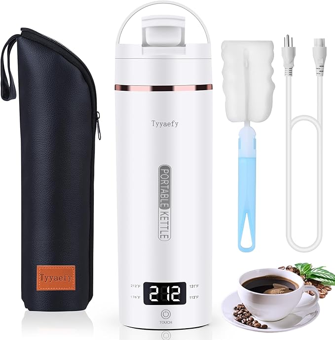 Portable Electric Kettle with Drinking Spout, Plug-in with Travel Bag, 450mL 304 Stainless Steel, 4 Preset Temp, Rapid Boiling – Home/Office/Hotel/Caravan/Dorm/Business Trip