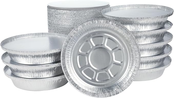 7 Inch Aluminum Round Foil Pans with Paper Lids 60pack Disposable Aluminum Tin for Roasting Baking Cooking