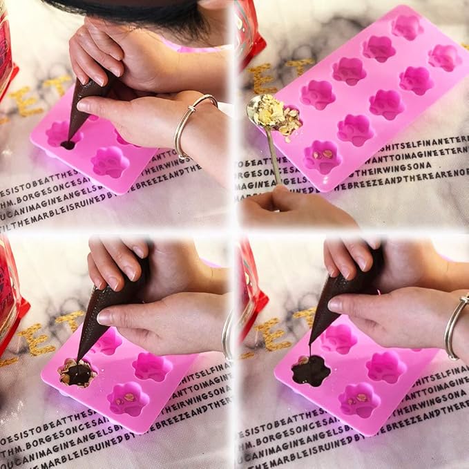 Dog Paw Shaped Silicone Molds, 10 Cavity, Food Grade, for Chocolate, Candy, Cake, Pudding, Jelly. 4 Pcs