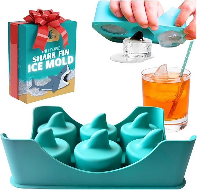 Silicone Shark Fin Ice Cube Tray, 100% Food Grade, BPA-Free Sharkweek Shark Gifts, Dishwasher Safe Silicone, Shark Party or Birthday Gift, Upright-Floating Fin Ice Mold
