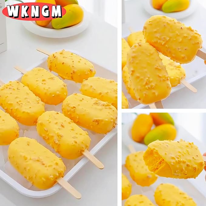 3pcs Large Silicone Popsicle Molds with Lids,4 Cavities Cake Pop Molds,Oval Ice Cream Bar Mold Ice Pop Cakesicle Molds Silicone with 100 Wooden Sticks & 100 Bags &100 Twist Ties(White)