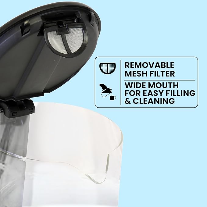 Total Chef Electric Glass Kettle 1.7L – Fast Boil, BPA-Free Borosilicate Glass, LED Light, Auto Shut-Off, Boil-Dry Protection, Cordless Water Boiler for Tea & Coffee, Kitchen Appliance