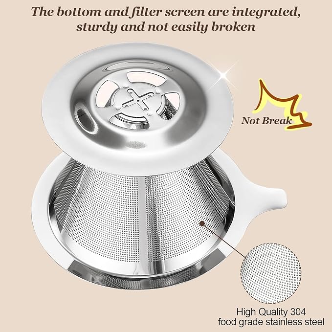 Pour Over Coffee Dripper, Slow Drip Paperless Coffee Filter, Pour Over Coffee Maker for 1-2Cups Brew, Double Mesh Design of Manual Reusable Cone Filter