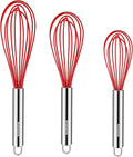 NileHome Whisk Commercial Stainless Steel wisk & Silicone Non-Stick Coated Small Whisk Set 8" 10" 12" Kitchen Wisk Wire Whisks for Cooking 3 Pack, Red