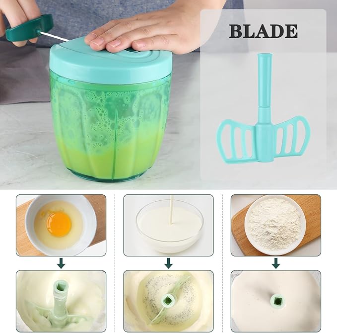 Cambom Manual Food Chopper Vegetable Cutter, Hand String Vegetable Chopper Onions Cutter for Vegetable Fruits Nuts BPA Free Food Safe Material, 900ml Blue