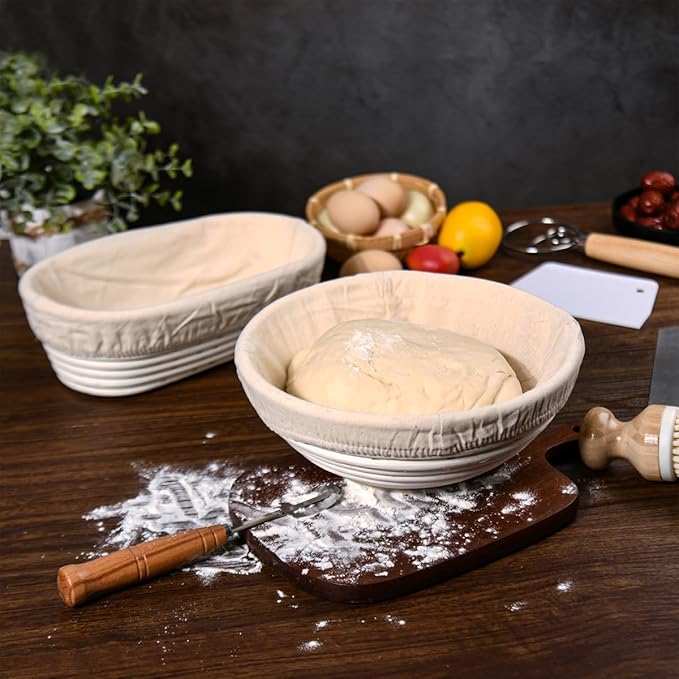 Saint Germain Bakery Premium Round Bread Banneton Basket with Liner - Perfect Brotform Proofing Basket for Making Beautiful Bread (10 inch Oval)