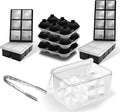 Large Ice Mold with Lid and Bin Mix Set (Total 46 Ice): 2 Pack New Upgraded 6 Grid Ice Cube Tray & 8 Grid Ice Cube Tray, 3 Pack 6 Sphere Ice Ball Mold-Black (With Ice Bin and Ice Tong)