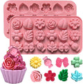 Silicone Molds Candy Flower Shape Chocolate Candy Molds, 18 Cavity Flower Silicone Molds Rose Chocolate Mold Ice Cube Tray for Jello Pudding Candle Soap Wax Melts DIY Crafts 2PCS, Pink