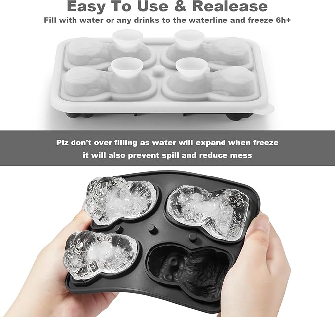 Sloth Ice Cube Tray Fun Shapes, Odd Novelty Cute Sloth Gifts, 2.2" Large Silicone Whiskey Ice Mold for Cocktails,Bourbon,Brandy, w/Funne