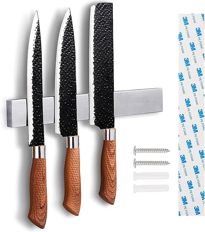 Enkrio 20 Inch Magnetic Knife Holder for Wall - Upgraded Stainless Steel Knife Magnetic Strip No Drilling with 3M Type, Magnet Knife Strip Bar Rack for Kitchen Utensil & Tool Holder