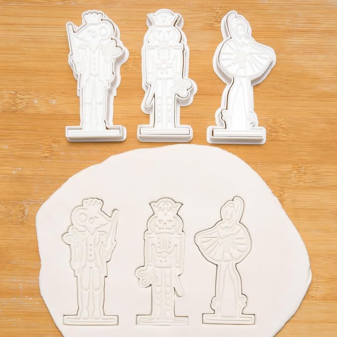 Flycalf Nutcracker Cookie Cutters Set of 3 Christmas with 3D Stamper Holiday Baking Accessories Cutter Molds Gifts for Kids Decorative Party 3.5" Kitchen Cake Supplies
