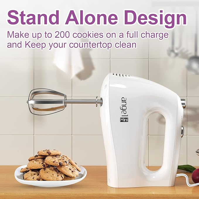 Mini Angel Hand Mixer, 400W Portable Kitchen Handheld Mixer with Eject Button, 5 Speed & 5 Stainless Steel Accessories, Egg Beaters and Whisk for Easy Whipping Cake, Cream, Batters, Cookies