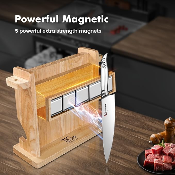 Japanese Knives Set for Kitchen, Magnetic Knife Set with Block and Sharpener, Stainless Steel Knife Set as Gift for Couple, Wedding, Women or Mom with Gift Box, 14 PCS Black Dot