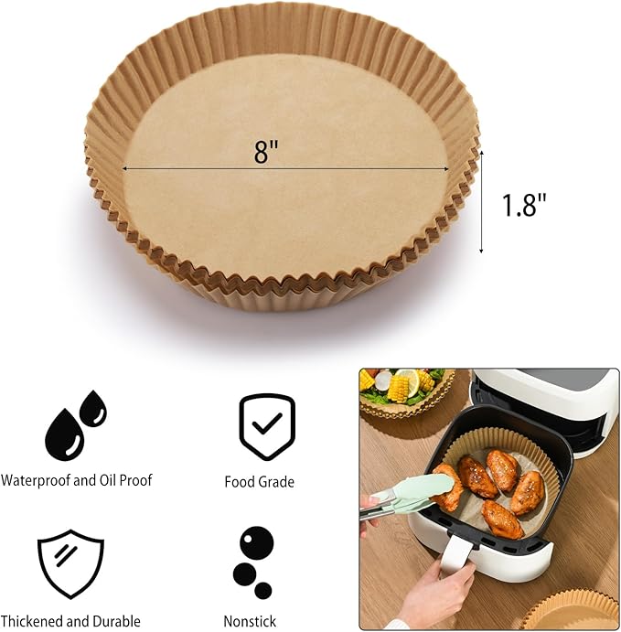 200Pcs Air Fryer Disposable Paper Liner, 8 Inch Round Non-Stick Air Fryer Liners Parchment Paper for 5-8 QT Air Fryer Baking Roasting Microwave