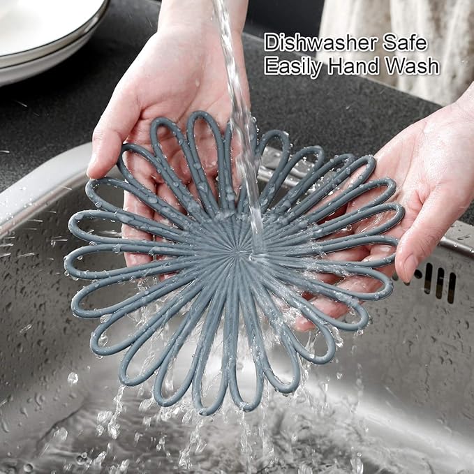 Set of 3 Silicone Trivet Mat - Hot Pot Holder Hot Pads for Table & Countertop - Trivet for Hot Dishes - Non-Slip & Heat Resistant Modern Kitchen Hot Pads for Pots & Pans, Sky Blue