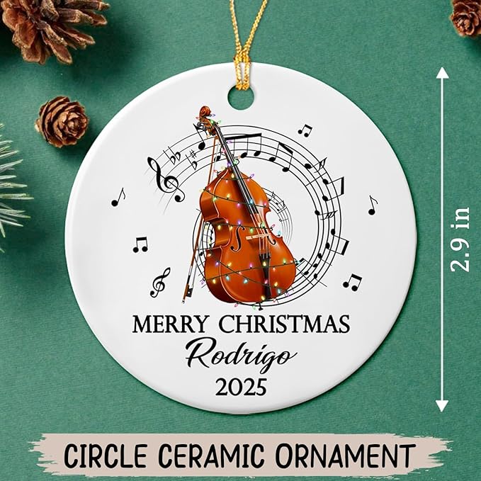 Unique Contrabass Instrument Ceramic Ornament, Customized Text Year Name Contrabassist Ornaments Gift for Women Men Contrabass Player/Lover, Personalized Double Bassist Musical Ceramic Xmas Ornament