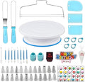 248 Pcs Cake Decorating Kit with Cake Turntable,Cake Leveler,24 Numbered Icing Piping Tips,2 Spatulas,3 Comb Scrapers,2 Couplers,5 Bag Ties,100 Pastry Bags,50 Cupcake Liners,50 Cake Flags