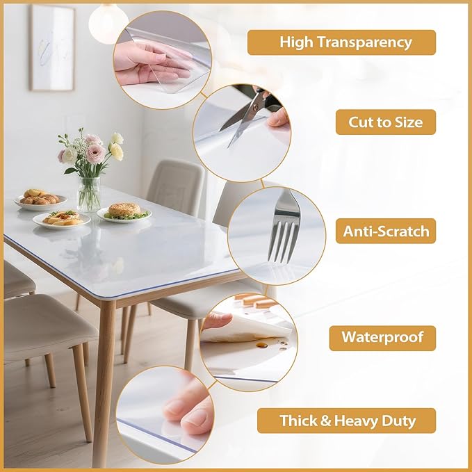 Frosted Table Protector 40 x 60 Inch, 1.4mm Thick Waterproof PVC Plastic Table Cover, Durable Table Pad for Dining Room, Kitchen, Writing Desk, and Coffee Tables