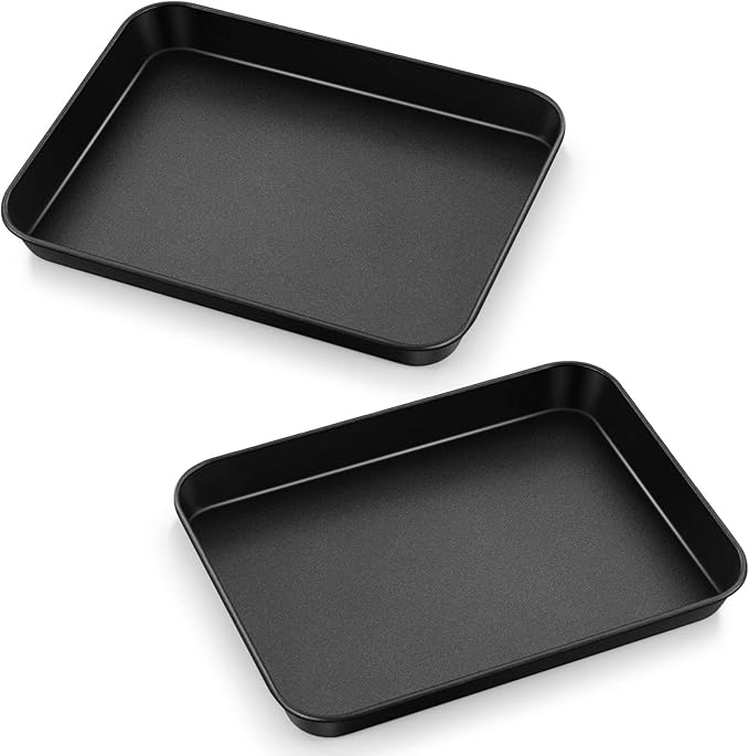 P&P CHEF 9 Inch Baking Cookie Sheet Pan, Carbon Steel Oven Tray, Non Stick Bakeware for Cooking Baking Bread Meat Vegetables, Sturdy & Healthy, Easy Clean, 2Pcs