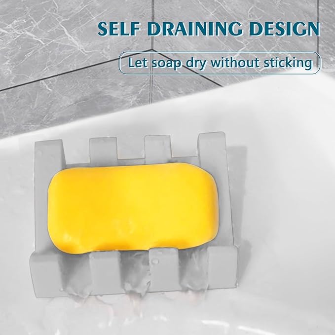 Self Draining Soap Dish,Silicone Suction Cup Soap Holder, Bathroom Soap Dish for Bar Soap,Can Extend Soap Life,Bathroom, Bath Tub, Kitchen Sink(1, Light Grey)