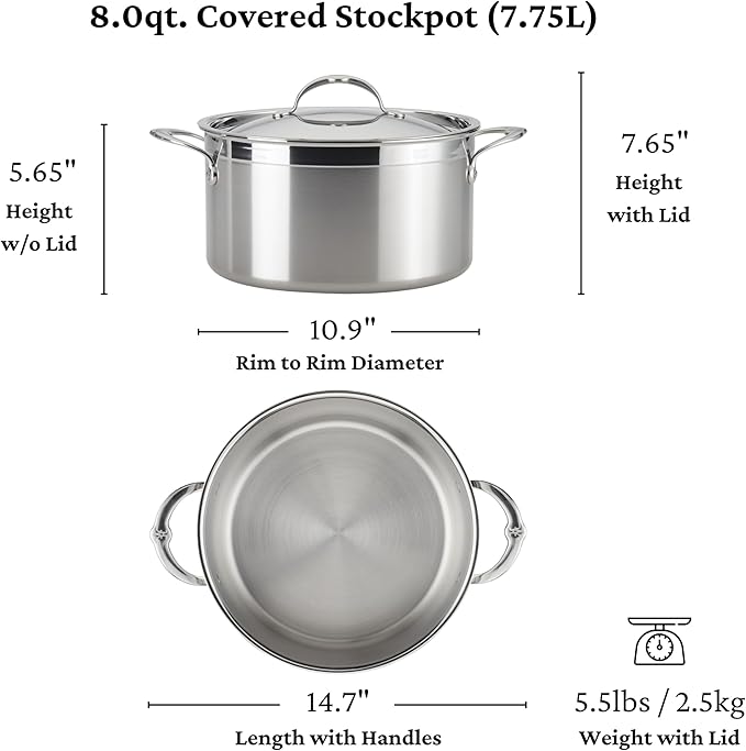 Hestan - ProBond Collection - Professional Clad Stainless Steel Stock Pot, Induction Cooktop Compatible, 8 Quart