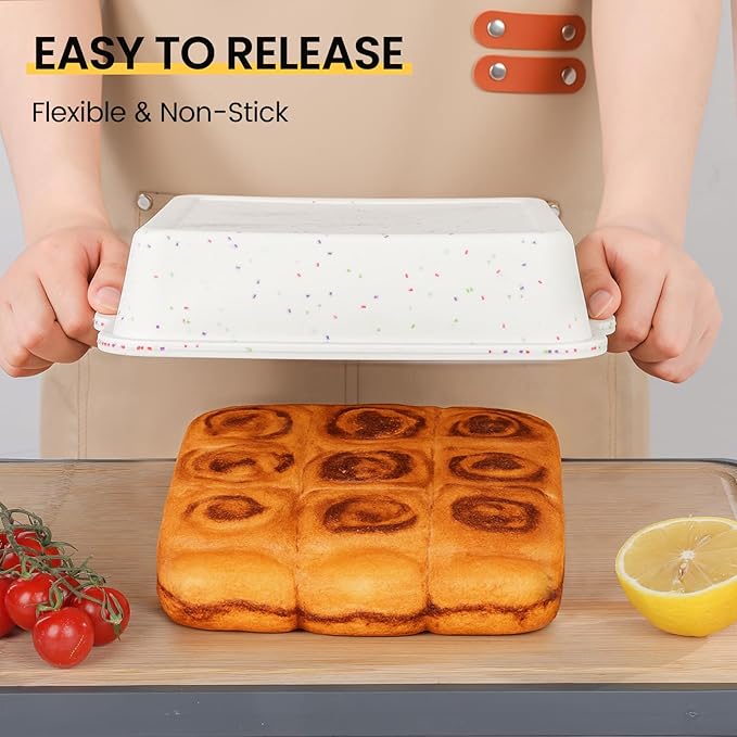 Vinino 8 inch Silicone Square Cake Pan with Metal Reinforced Frame Set of 2, Nonstick Silicone Brownie Pans BPA Free Suitable for Making Cakes, Brownies, Bread