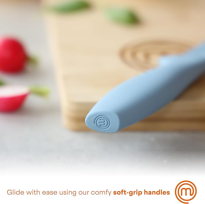 MasterChef Kitchen Knife Set with Covers, 6 Professional Chef Knives for Home Kitchens, Extra Sharp Cutting Stainless Steel Blades & Protective Sheaths, Soft-Touch Easy-Grip Handles, Nordic Blues