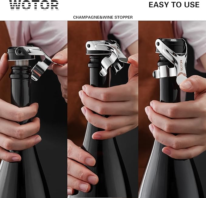 WOTOR Champagne&Wine Bottle Stoppers Stainless Steel with Food Grade Silicone, Leak Proof Keep Fresh Reusable Saver, Cork Suitable for Wine, Champagne, Cava, Prosecco and Sparkling (12 Pack Silver）