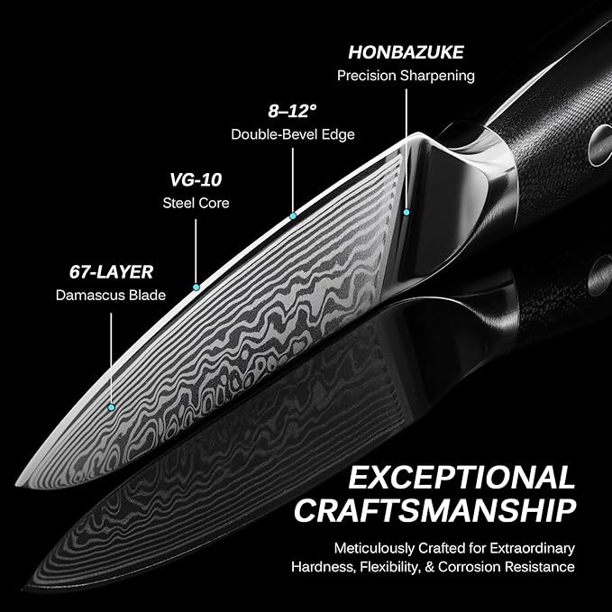 KYOKU Paring Knife - 3.5" - Shogun Series - Japanese VG10 Steel Core Damascus Blade - with Sheath & Case