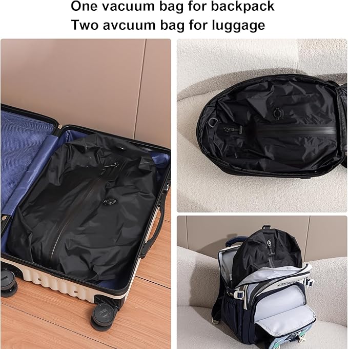 34L Vacuum Bags for Travel Luggage with Pump, Reusable Space Saver Waterproof Compression Bags for Suitcase,Backpack, Vacuum Seal Packing cube for Storage Organizer Cloth(1bag+1pump-34L)