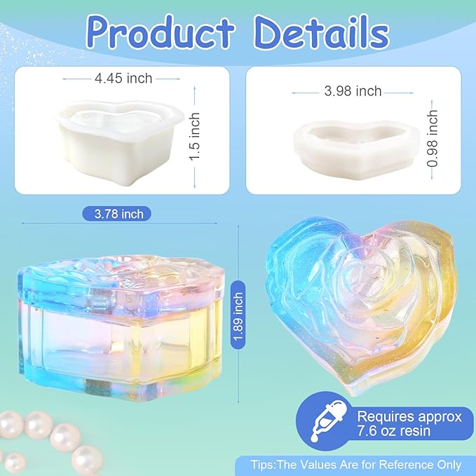 Heart Rose Jar Resin Mold with Lid ，Epoxy Resin Storage Box Casting Molds ，DIY Jewelry Container Silicone Mould (Heart)