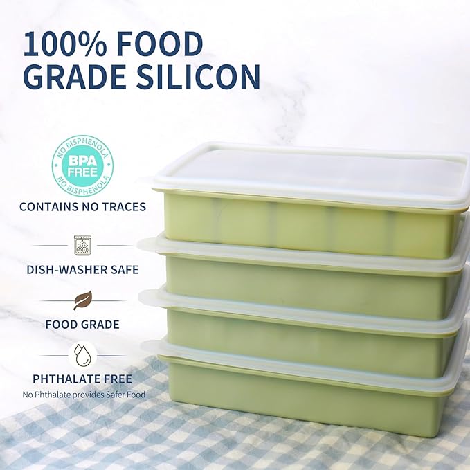 2 Tbsp Silicone Freezer Molds - Perfect for Storing Garlic, Herbs, Ginger, Pesto, Tomato Paste, Lemon Juice, Purees and More - Silicone Food Freezer Tray(Green 2 Pack)