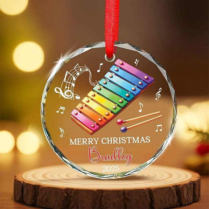 Personalized Xylophonist Christmas Ornament with Text/Name, Xylophone Glass Ornaments Gifts for Music Teacher, Custom Xylophone Player Xmas Tree Ornament, Musical Instrument Lover Glass Keepsake 2025