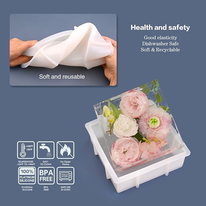 Square Silicone Molds for Resin Casting - Large, Deep Molds for Flowers & Insect Specimens - DIY Resin Art Gifts & Home Decoration (6.6'' x 2'')