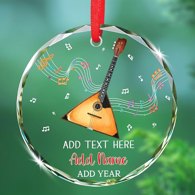 Balalaika Glass Ornament Christmas 2025, Personalized Musical Instrument Xmas Ornaments Gifts for Balalaika Players, Instrument Player Christmas Ornaments, Custom Text & Name Musician Glass Ornament
