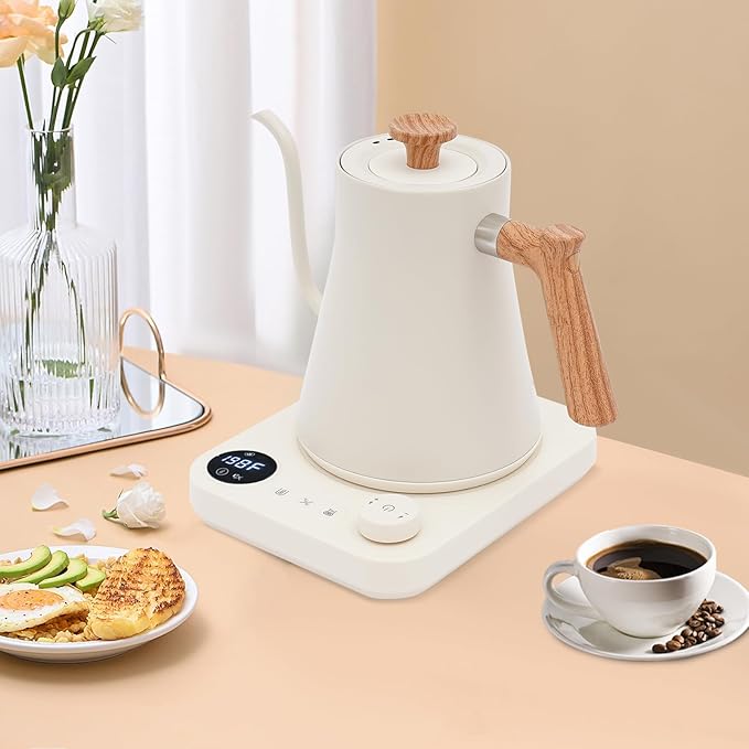 Gooseneck Electric Kettle, 1500W/0.9L Kettle Electric ±1℉ Temperature Control Pour Over Kettle for Coffee, Brew Tea, Boil Hot Water, Stainless Steel Interior Quick Heating, Overheat Protection