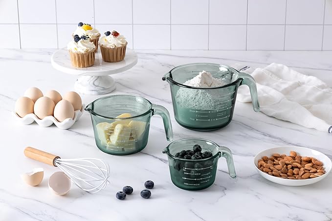 COOK WITH COLOR Glass Measuring Cups - Ideal for Cooking and Baking, Green