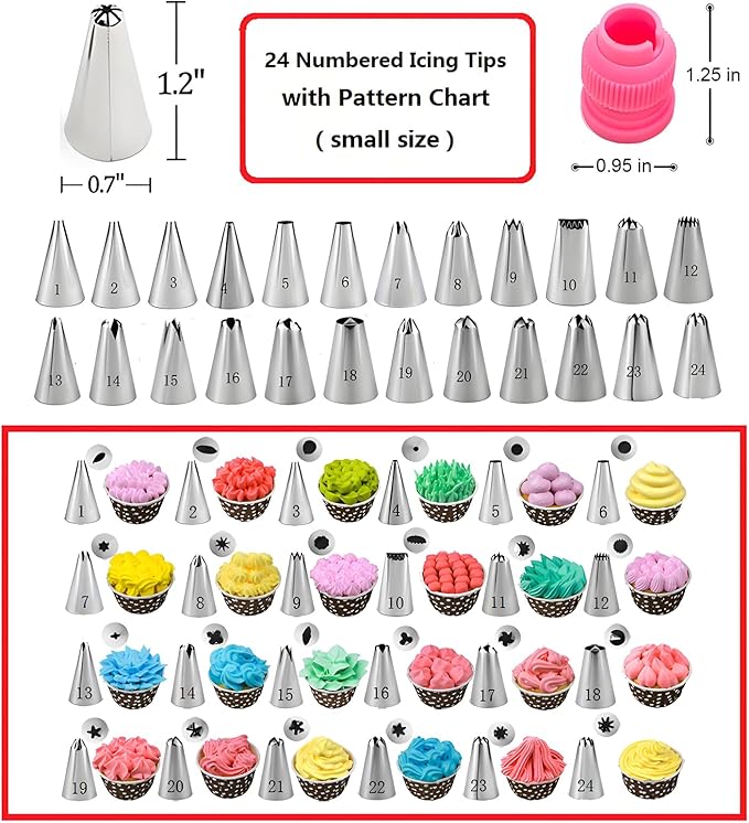 90 Pcs Cake Decorating Kit with Cake Turntable,Cake Leveler,24 Numbered Icing Piping Tips,2 Spatulas,3 Comb Scrapers,2 Couplers,5 Bag Ties and 50 Disposable Pastry Bags