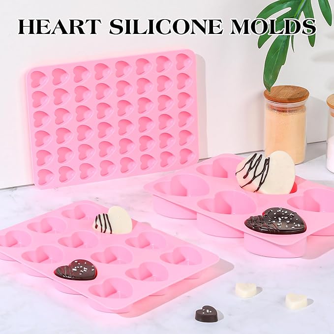 3 Inch Heart Shaped Silicone Molds for Chocolate, Candy, Gummy, Soap (Set of 2, Pink)