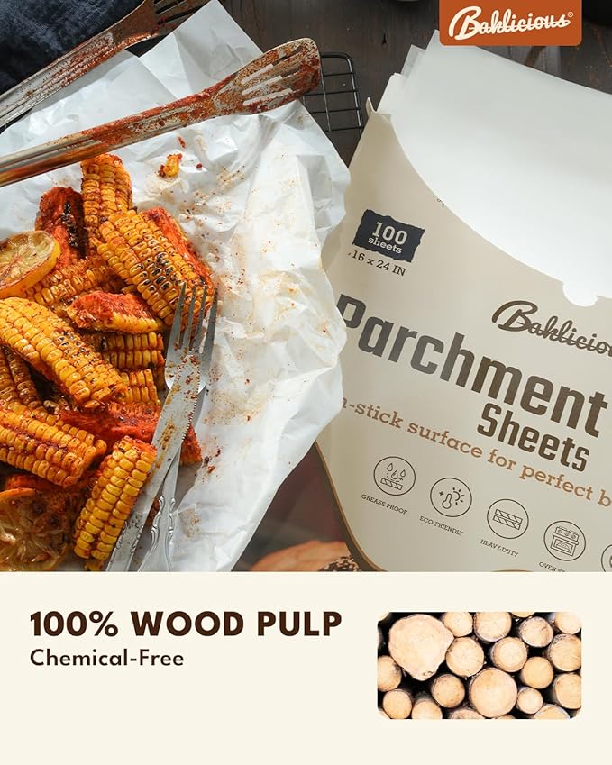 16x24 inch Heavy Duty Parchment Paper Sheets, 100Pcs Precut Non-Stick Full Parchment Paper for Baking, Cooking, Grilling, Frying and Steaming, Full Sheet Baking Pan Liners, Commercial Baking