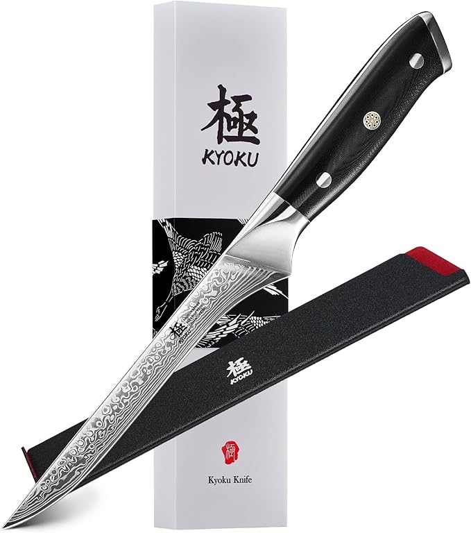 KYOKU Boning Knife - 7" - Shogun Series - Japanese VG10 Steel Core Forged Damascus Blade - with Sheath & Case