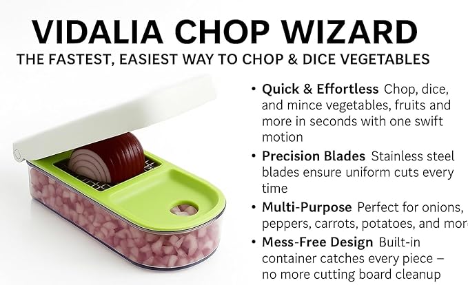 Vidalia Chop Wizard, Vegetable and Fruit Chopper with 2 Cup Base, Stainless Steel Blades, Dishwasher Safe