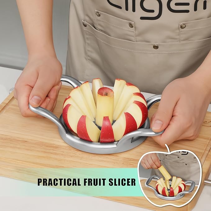 LIIGEMI 5.5 Inch Extra Large Apple Slicer,12-Slice Thin Apple Slicer and Corer,Cutter, Divider, Wedger for Fruits and Vegetables，Gifts for Mom，Sharp and Sturdy，Easy to Use（Silver）