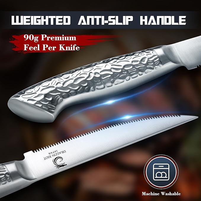 DRAGON RIOT Steak Knives Set of 8 Serrated Edge Steak Knife Set Japanese Stainless Steel Dinner Knife Diswasher Safe
