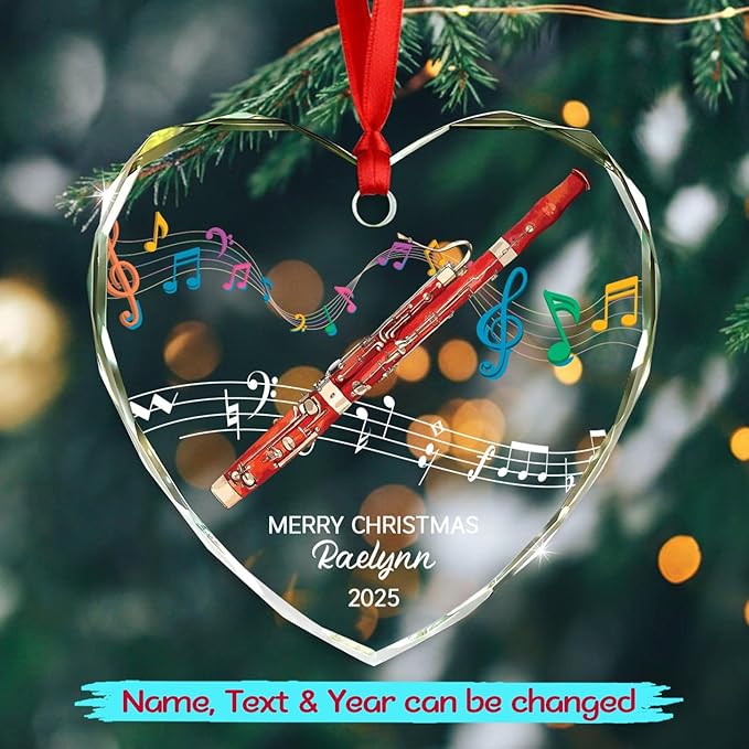 Personalized Bassoon Instrument Glass Xmas Ornament Gift, Customized Bassoon Player Christmas Keepsake Ornament with Text Year Name, Unique Bassoons Musical Instrument Glass Christmas Ornaments 2025