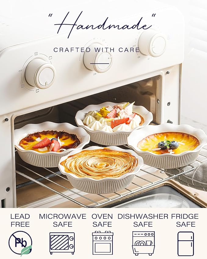 getstar Ceramic Mini Pie Pan Set of 6, Small Pie Dish for Baking, Non-Stick, Oven & Dishwasher Safe, Quiche Baking Dish, Pie Plate, Deep Dish Pie Pan (Stripes)