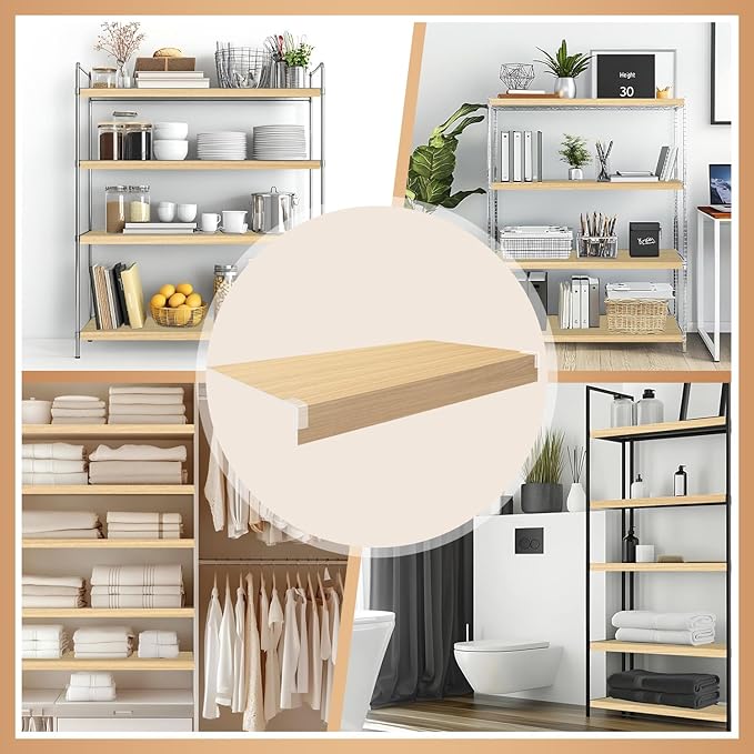 5 Pcs Wire Rack Covers 24x12x2.5 inch PVC Pantry Shelf Cover 0.31 inch Thick Removable Closet Wire Rack Shelf Covers,Decoration Kitchen Bathroom Office Shelving (Wood Color,24x12x2.5inch)